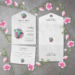 花ハートメキシ結婚カン オールインワン招待状