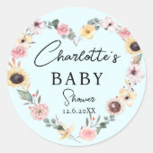 花ハート赤ちゃんシャワー ラウンドシール (正面)
