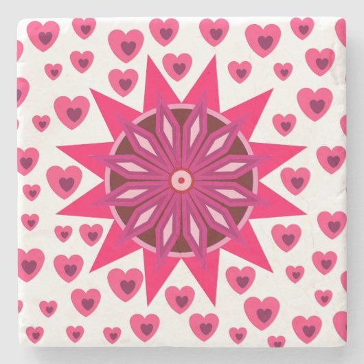 花ハート赤ラブバレンタインギフトストーンカースト ストーンコースター (正面)