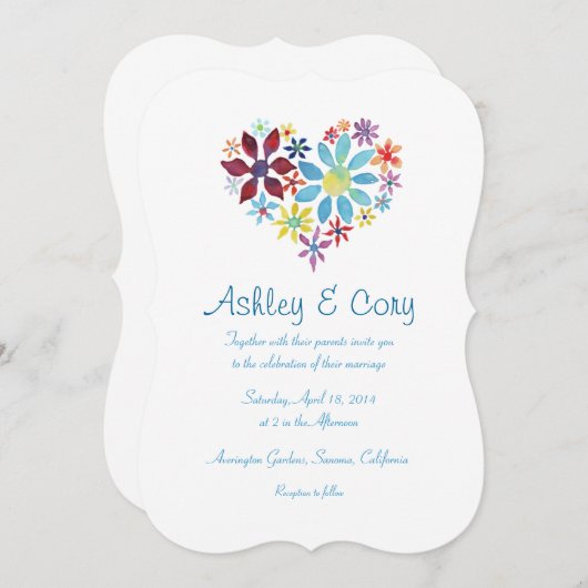 花ハート 招待状 (正面/裏面)