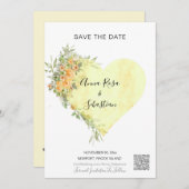 *~*花ハートAR6 QR結婚式日付を保存 招待状 (正面/裏面)