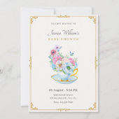 花バタフライティーカップベビーシャワー 招待状 (正面)