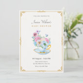 花バタフライティーカップベビーシャワー 招待状 (スタンド正面)
