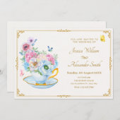 花バタフライ茶結婚杯 招待状 (正面/裏面)