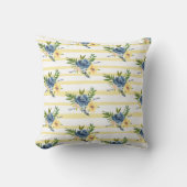 花バラ水彩青黄ストライプ色 クッション (正面)