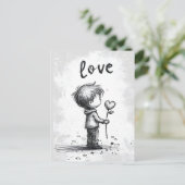 花バレンタインの葉書を持つ少年 ポストカード (スタンド正面)