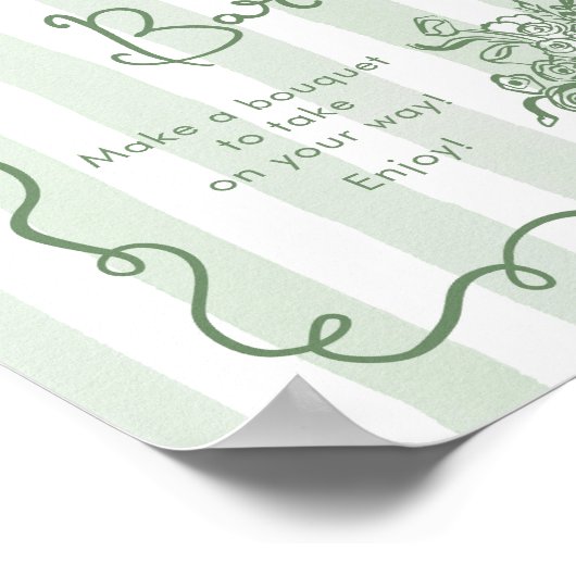 花バーお洒落セージ緑の手描きブライダル ポスター (角)