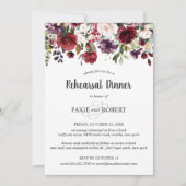 花バーガンディ、プラム、ピンクのリハーサルディナー 招待状 (正面)