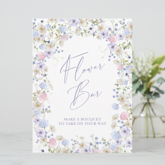 花バーフローラピンクブライダルシャワーテーブル記号 招待状 (スタンド正面)