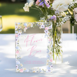 花バーフローラピンクブライダルシャワーテーブル アクリルサイン