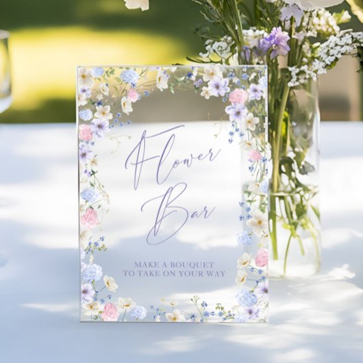 花バーフローラピンクブライダルシャワーテーブル アクリルサイン