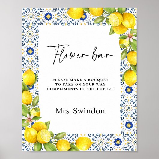 花バーブライダルシャワー標識 ポスター (正面)