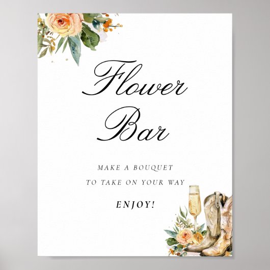 花バーブーツと泡状ブライダルシャワー標識 ポスター (正面)