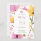 花パステルピンク黄色の誕生日 招待状 (正面)