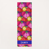 花パステル色彩の鮮やかバラ、パーソナライズw名前 ヨガマット (正面)