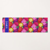 花パステル色彩の鮮やかバラ、パーソナライズw名前 ヨガマット (正面(横))