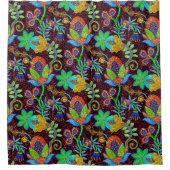 花パターカラフルンのガラス – ビーズテクスチャ シャワーカーテン (正面)