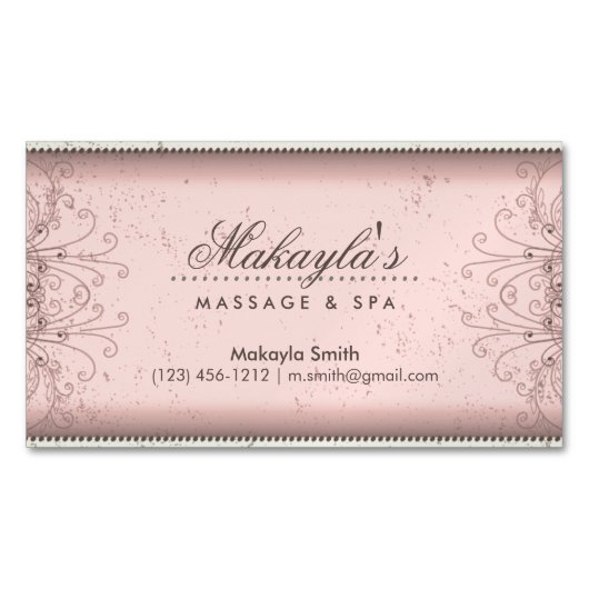 花パターンダマスク織のエレガントでモダンで上品なレトロ マグネット名刺 (正面)