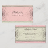 花パターンダマスク織のエレガントでモダンで上品なレトロ 名刺 (正面/裏面)