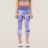 花パターンパープルラベンダー水カラーバラ カプリレギンス (正面)