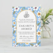 花パターンブルーイスラムAqiqa Aqeeqaベビー 招待状 (スタンド正面)