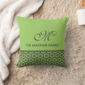 花パターンライムグリーン灰色家族のモノグラム クッション (ブランケット)