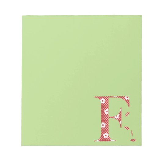 花パターン文字F（赤） ノートパッド (正面)