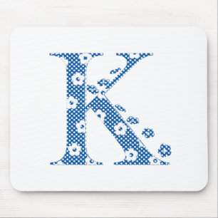 花パターン文字K(青) マウスパッド