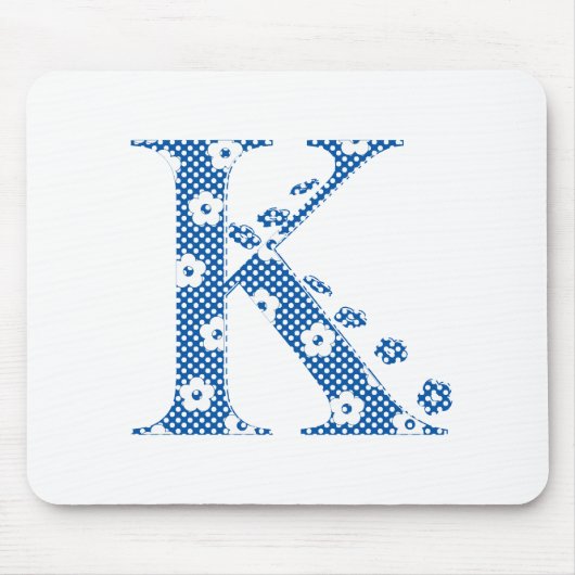 花パターン文字K(青) マウスパッド (正面)