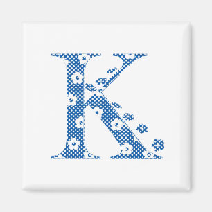 花パターン文字K(青) マグネット