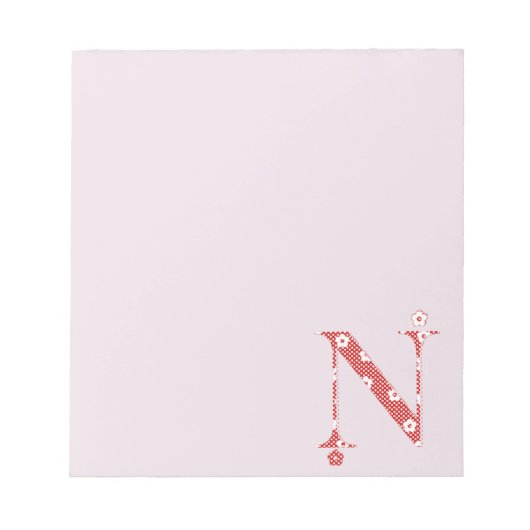 花パターン文字N(赤) ノートパッド (正面)