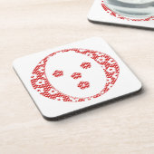 花パターン文字O（赤） コースター (左側)