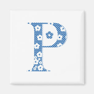 花パターン文字P(青) マグネット