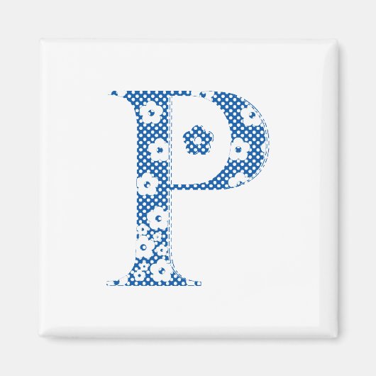 花パターン文字P(青) マグネット (正面)