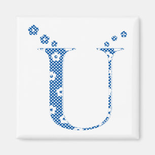 花パターン文字U(青) マグネット