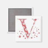 花パターン文字V(赤) マグネット (正面/裏面)