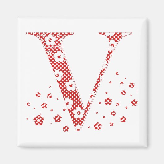 花パターン文字V(赤) マグネット (正面)
