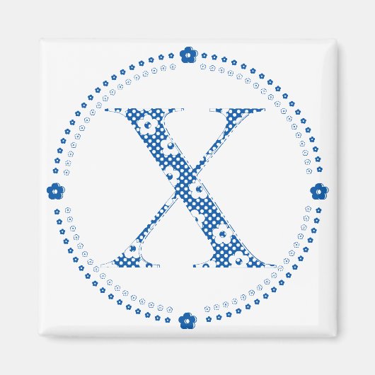 花パターン文字X(青) マグネット (正面)