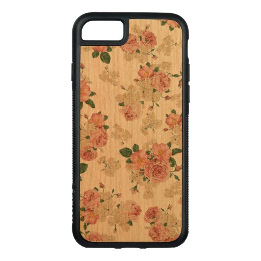 花パターン木のiphone CarvedウッドiPhoneケース (裏面)