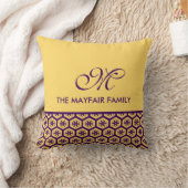 花パターン黄色紫色家族のモノグラム クッション (ブランケット)