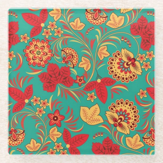 花パターン2 ガラスコースター (正面)