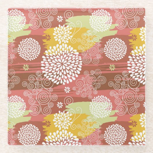 花パターン2 ガラスコースター (正面)