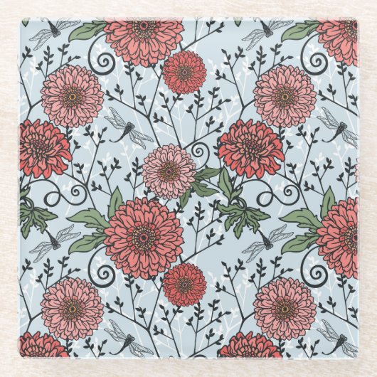 花パターン3 ガラスコースター (正面)