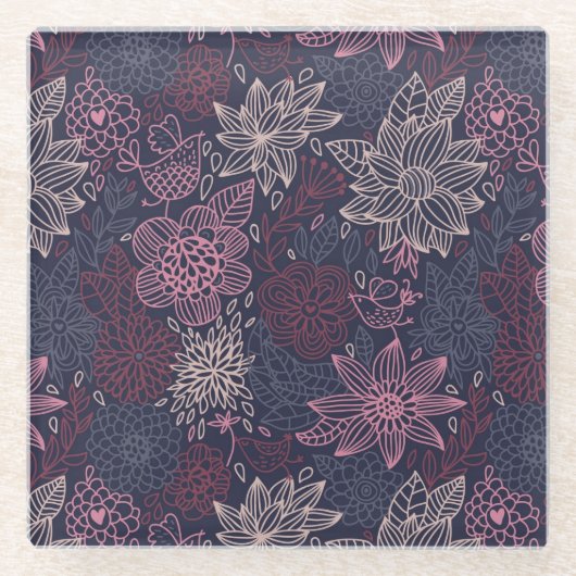 花パターン4 3 ガラスコースター (正面)