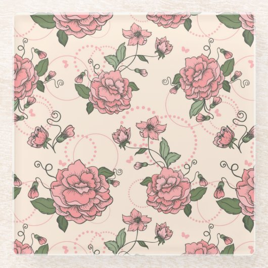 花パターン5 ガラスコースター (正面)