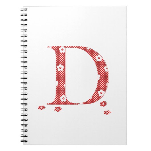 花パターン（の模様が）ある文字D （赤とドット） ノートブック (正面)