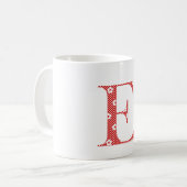 花パターン（の模様が）ある文字E赤とドット) コーヒーマグカップ (正面左)