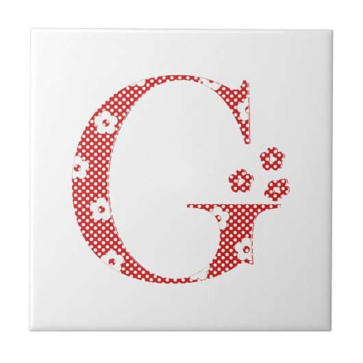 花パターン(の模様が)ある文字G(赤とドット) タイル (正面)