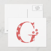 花パターン(の模様が)ある文字G (赤) ポストカード (正面/裏面)