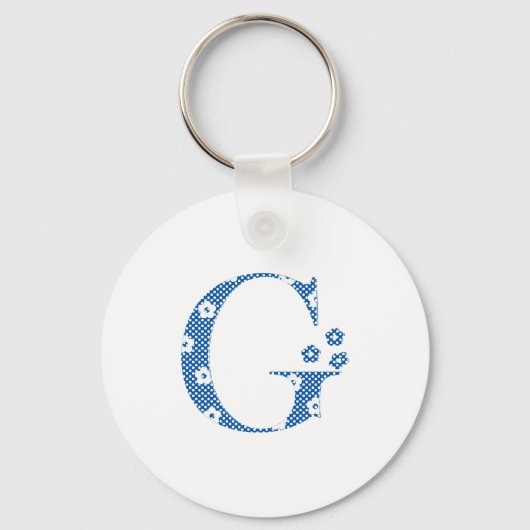 花パターン(の模様が)ある文字G(青と点) キーホルダー (正面)